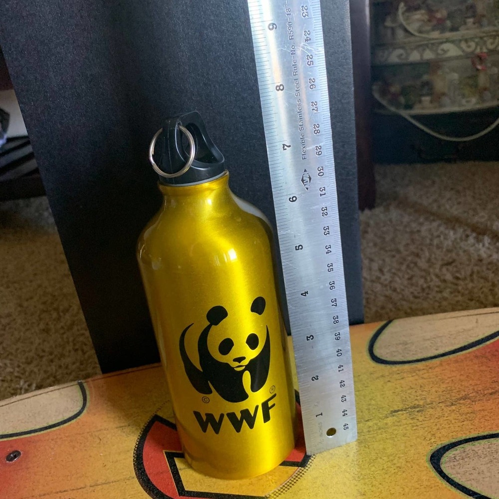 WWF 16oz Panda Tumbler Gold Aluminum Travel Mug World Wildlife Foundation WWE - Picture 5 of 6